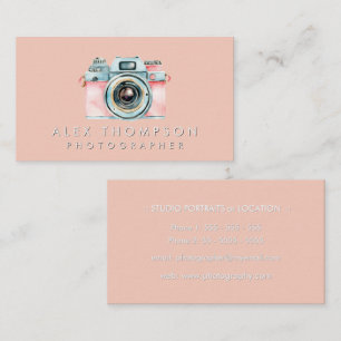 Pink Vintage Camera Photographer Studio Business Card