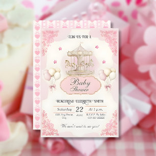 Pink Vintage Carousel- Baby Shower Invitation