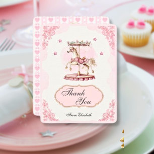 Pink Vintage Carousel- Baby Shower Thank You Card