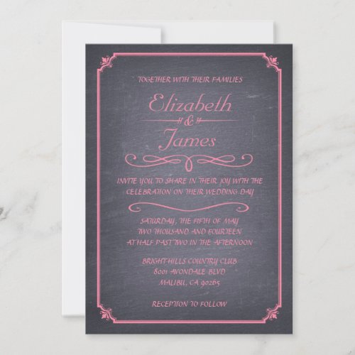 Pink Vintage Chalkboard Wedding Invitations