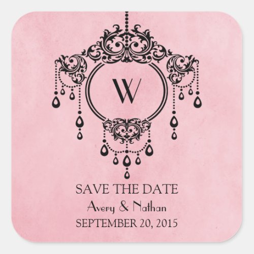Pink Vintage Chandelier Save the Date Stickers
