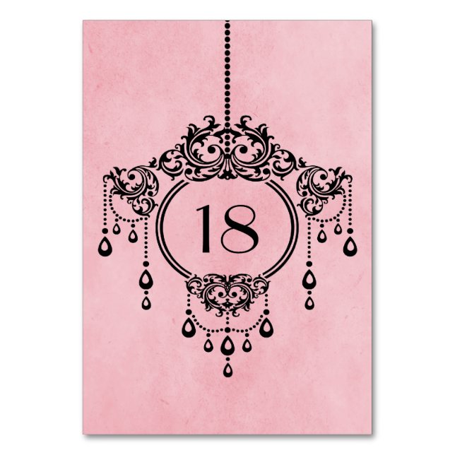 Pink Vintage Chandelier Table Card (Front)