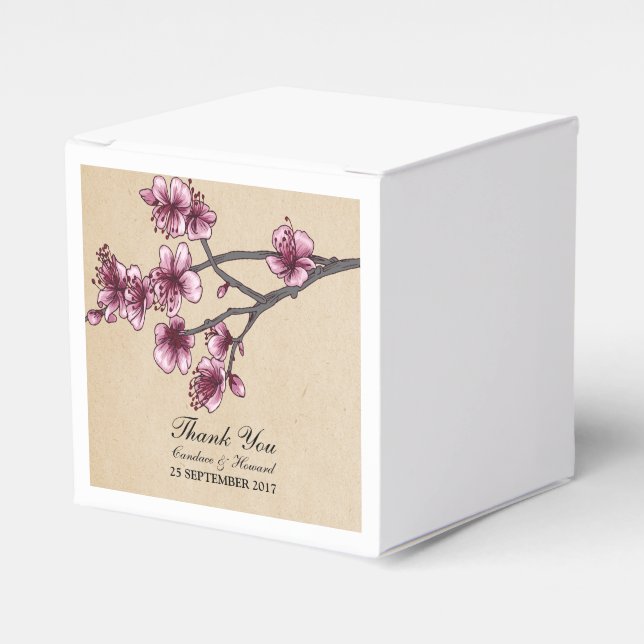 Pink Vintage Cherry Blossoms Favor Boxes (Front Side)