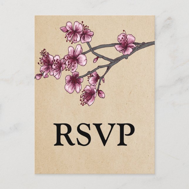 Pink Vintage Cherry Blossoms RSVP Postcard (Front)