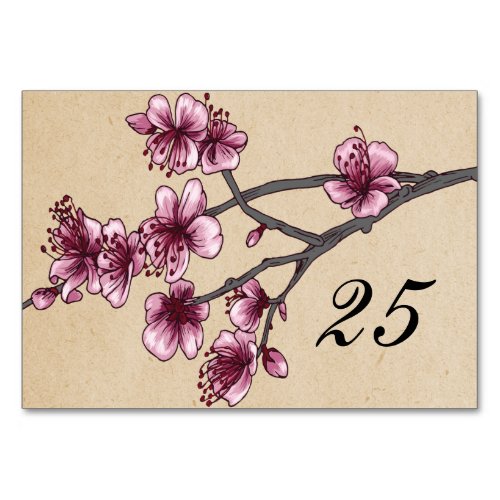 Pink Vintage Cherry Blossoms Table Card