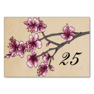 Pink Vintage Cherry Blossoms Table Card