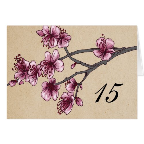 Pink Vintage Cherry Blossoms Table Number Card