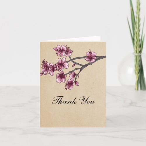 Pink Vintage Cherry Blossoms Thank You Card