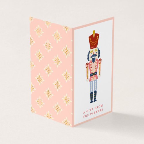 Pink Vintage Christmas Nutcracker Folded Gift Tag