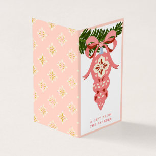 Pink Vintage Christmas Ornament Folded Gift Tag