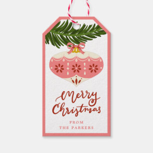 Pink Vintage Christmas Ornament Gift Tag
