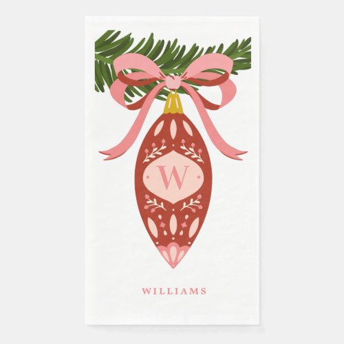 Pink Vintage Christmas Ornament Monogram  Paper Guest Towels