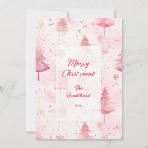 Pink Vintage Christmas Pine Trees  Holiday Card