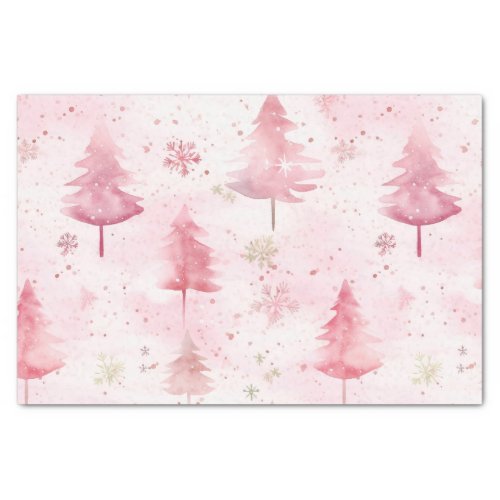 Pink Vintage Christmas Pine Trees Tissue Paper
