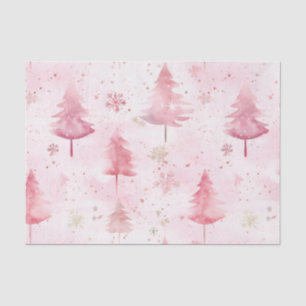 Pink Vintage Christmas Pine Trees Tissue Paper