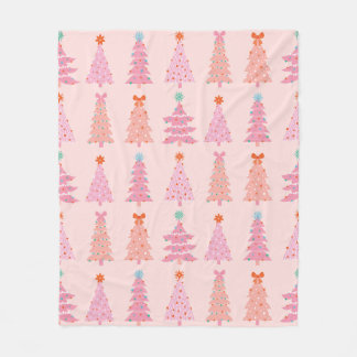 Pink Vintage Christmas Trees Fleece Blanket