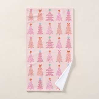 Pink Vintage Christmas Trees Hand Towel