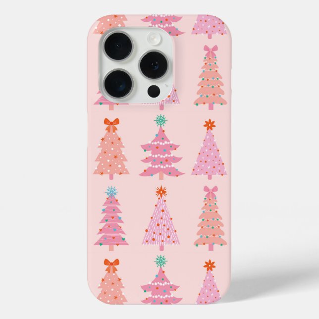 Pink Vintage Christmas Trees Phone Case (Back)