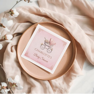 Pink Vintage Classic Girl Baby Shower Napkins