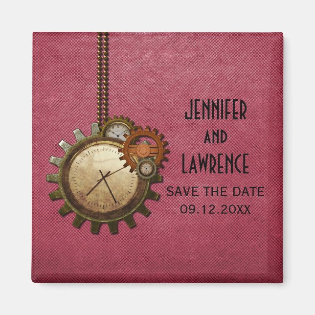 Pink Vintage Clock Save the Date Magnet (Front)