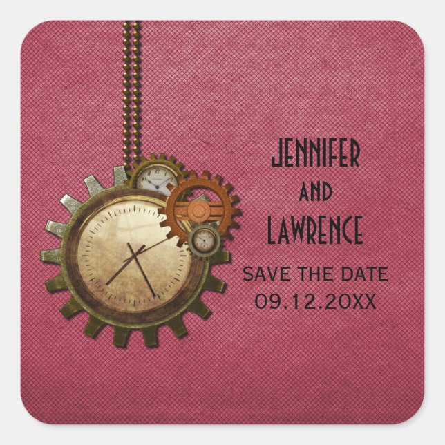 Pink Vintage Clock Save the Date Stickers (Front)