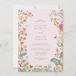 Pink Vintage Colorful Wedding Invitation