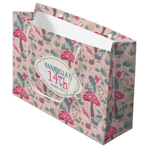 Pink Vintage Cottagecore Mushroom Birthday Large Gift Bag