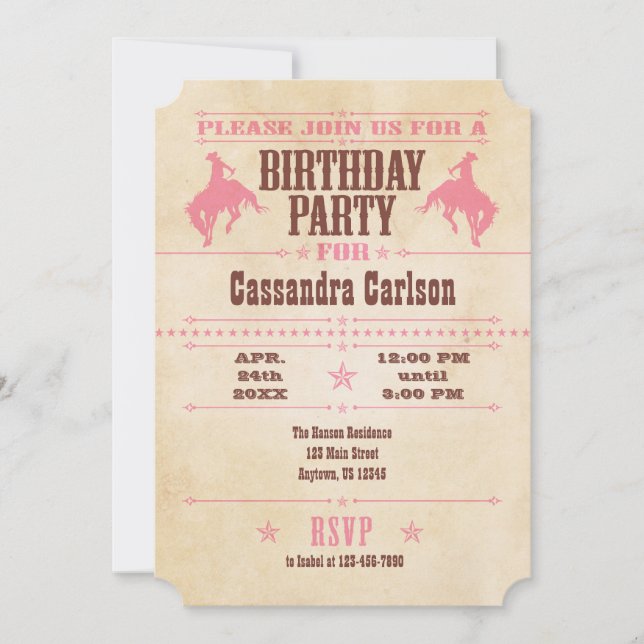 Pink Vintage Cowboy Birthday Invitation (Front)