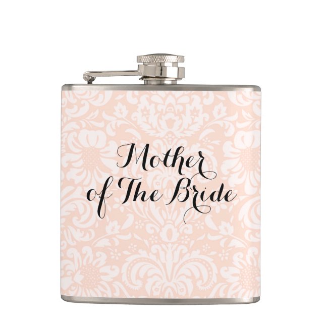 Pink Vintage Damask Mother of The Bride Flask (Front)