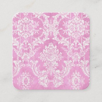 Pink Vintage Damask Pattern 5 Lines Of Contact Square Business Card by MarshEnterprises at Zazzle