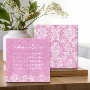 Pink Vintage Damask Pattern 5 lines of contact Square Business Card