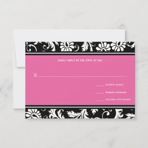 Pink Vintage Damask Wedding RSVP Invitation