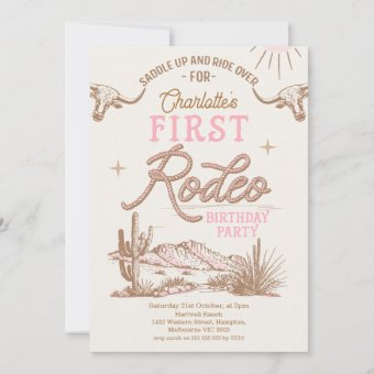 Pink Vintage Desert First Rodeo 1st Birthday Invitation | Zazzle