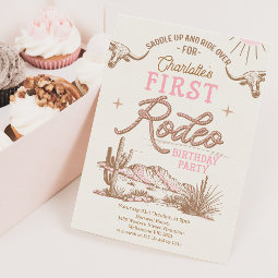 Pink Vintage Desert First Rodeo 1st Birthday Invitation | Zazzle