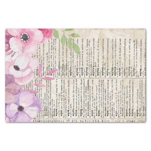 Pink Vintage Dictionary Decoupage Page Tissue Paper