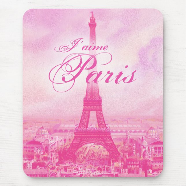 Pink Vintage Eiffel Tower Mouse Pad (Front)