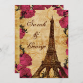 Pink vintage eiffel tower Paris wedding invite (Front/Back)