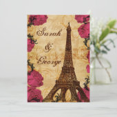 Pink vintage eiffel tower Paris wedding invite (Standing Front)