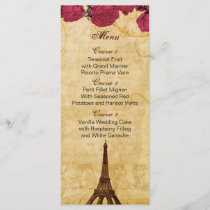 Pink vintage eiffel tower Paris wedding menu cards