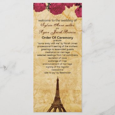 Pink vintage eiffel tower Paris wedding program