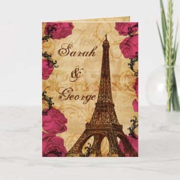 Pink vintage eiffel tower Paris wedding rsvp Invitation