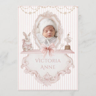 Pink Vintage Elegant Baby Girl Birth Announcement