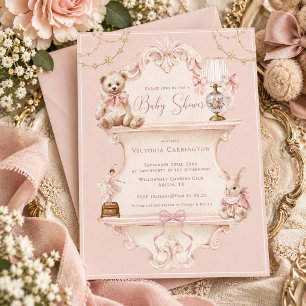 Pink Vintage Elegant Baby Shower Invitation