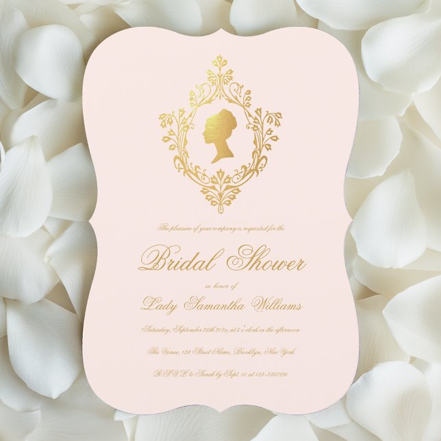 Pink Vintage Elegant Faux Gold Crest Bridal Shower Invitation (Creator Uploaded)
