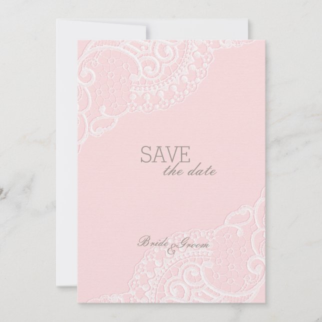 Pink Vintage Elegant Lace Wedding  SAVE the Date (Front)