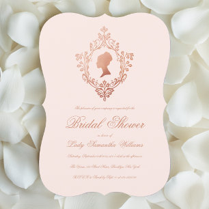 Pink Vintage Elegant Rose Gold Crest Bridal Shower Invitation