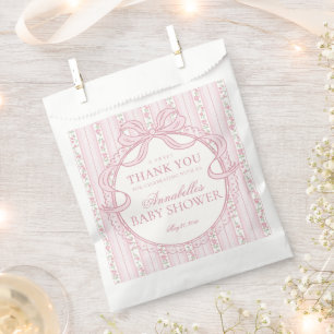 Pink Vintage Fancy Floral Baby Shower Dessert Favor Bag