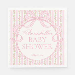 Pink Vintage Fancy Floral Baby Shower Dessert Napkins