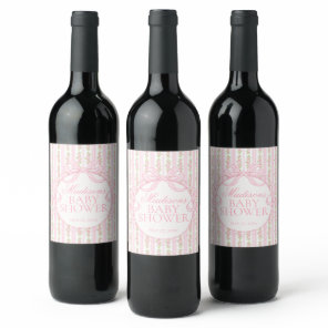 Pink Vintage Fancy Floral Baby Shower Favors Wine Label