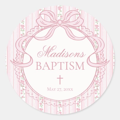 Pink Vintage Fancy Floral Baptism Envelope Seal